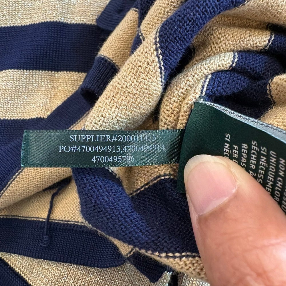 Lauren Ralph Lauren Women 2X Cardigan Navy Gold Metallic Stripe Knit Sweater NWT - Picture 11 of 13